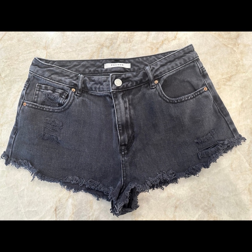 PacSun Charcoal Frayed Hem Jean Shorts